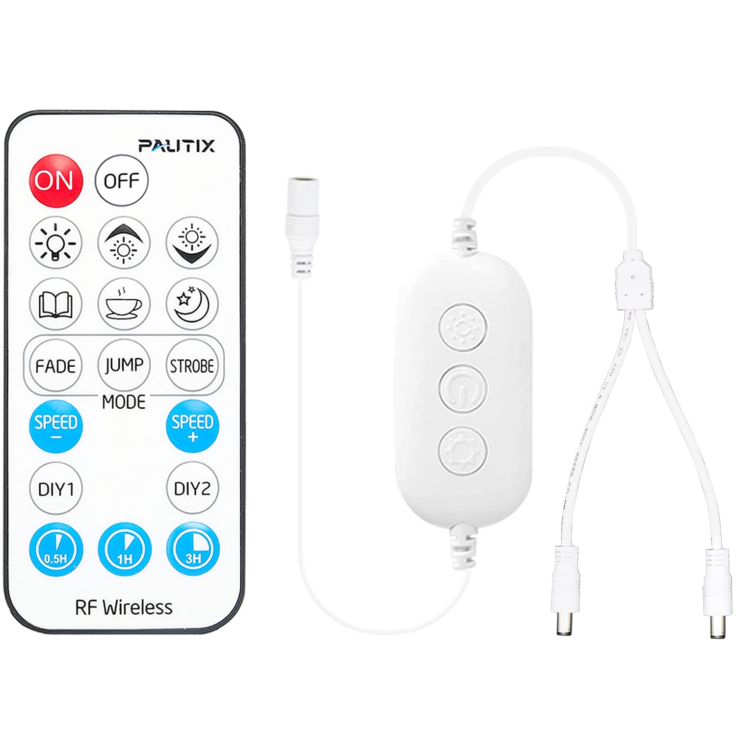 PAUTIX 2-Way RF Remote Dimmer for Single Color LED Strip Lights,18-Key Wireless Remote and in-line Controller