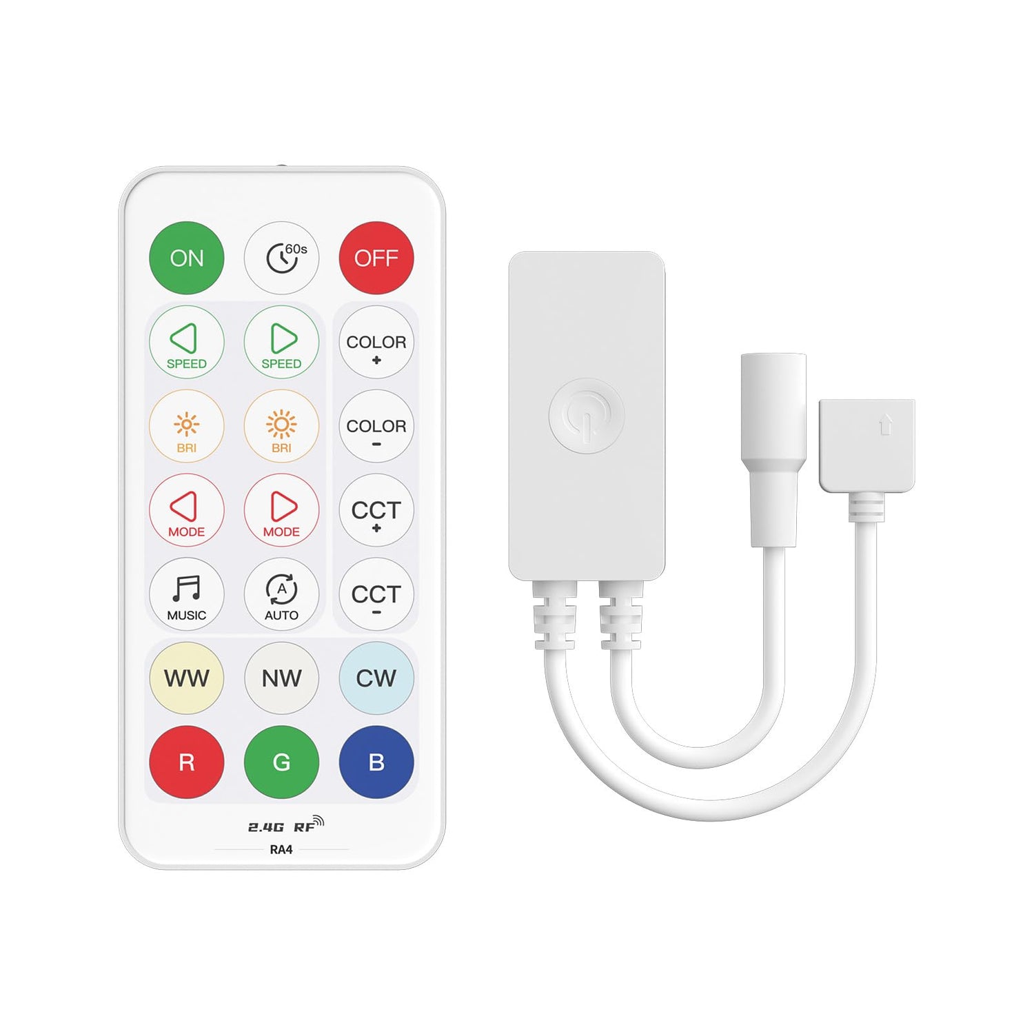 PAUTIX Controller Kit SP645E,2.4G RF Wireless Remote Control and Controller/Dimmer,for 6-Pin RGB+CCT LED Strip Light(without Battery)