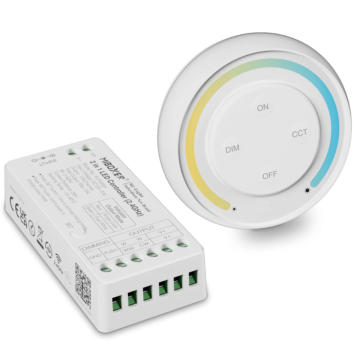  PAUTIX Controller Kit,2.4G RF Wireless Remote Control,2in-1 LED Controller/Dimmer,for Single Color+CCT LED Strip Light(without Battery)