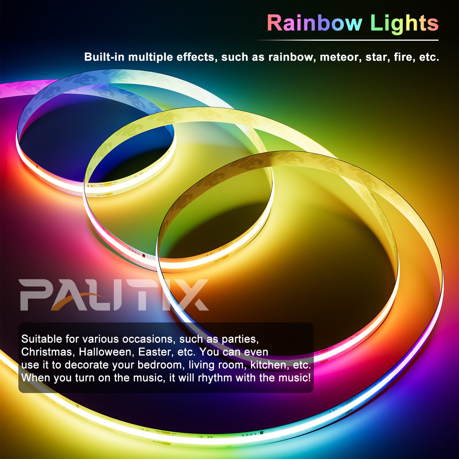 PAUTIX 24V RGB Smart IC COB LED Strip Lights,32.8ft/10m Addressable