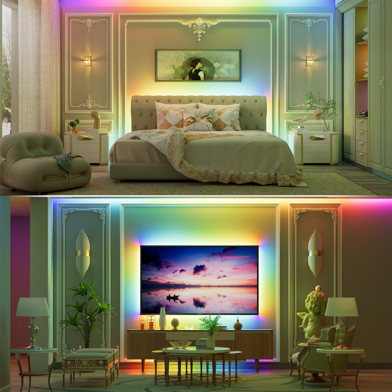 PAUTIX 24V RGB Smart IC COB LED Strip Lights,16.4ft/5m Addressable Color Flowing Strip Light(Only Strip Light )