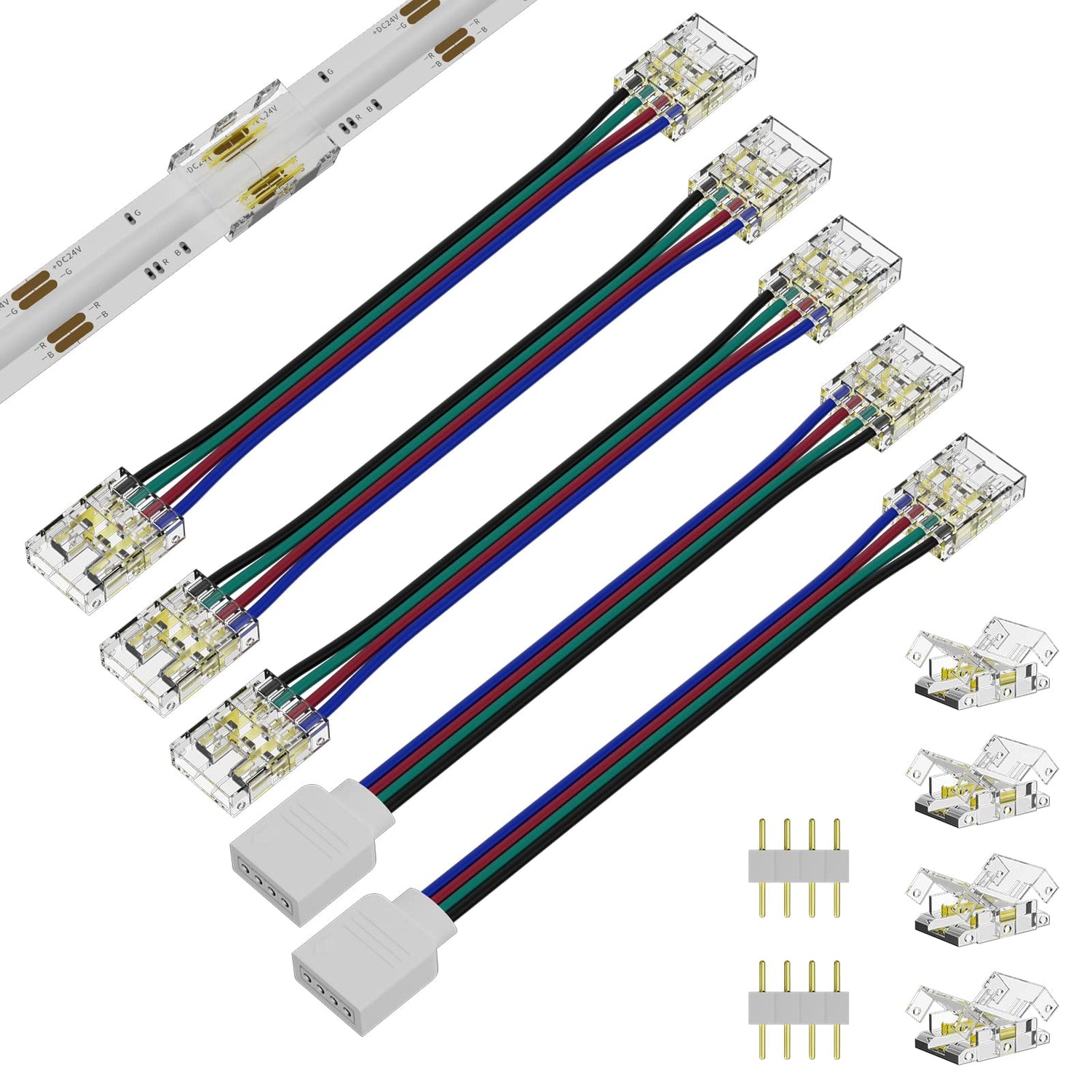 PAUTIX 10mm 4 Pin Connectors Kit for COB RGB LED Strip Lights