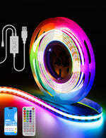 PAUTIX 5V USB RGB Smart IC COB LED Strip Light,6.56ft/2m