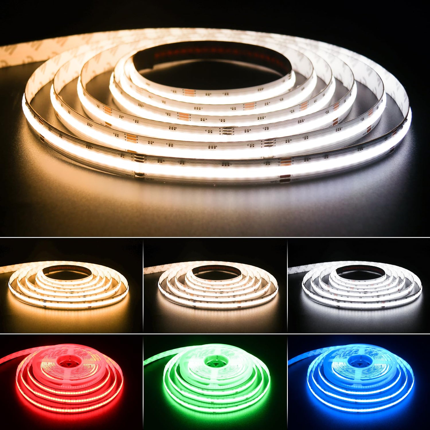 PAUTIX 24V RGB+CCT COB LED Strip Lights, 24ft/7.5m Color Temperature 2700K-6500K