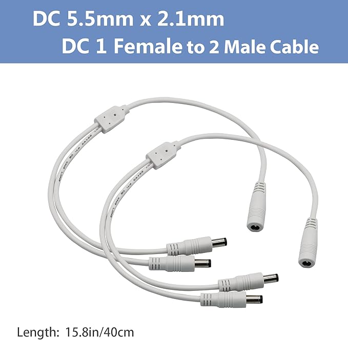 PAUTIX 2-Pack DC 1 Female to 2 Male Splitter Cable (5.5mm X 2.1mm)