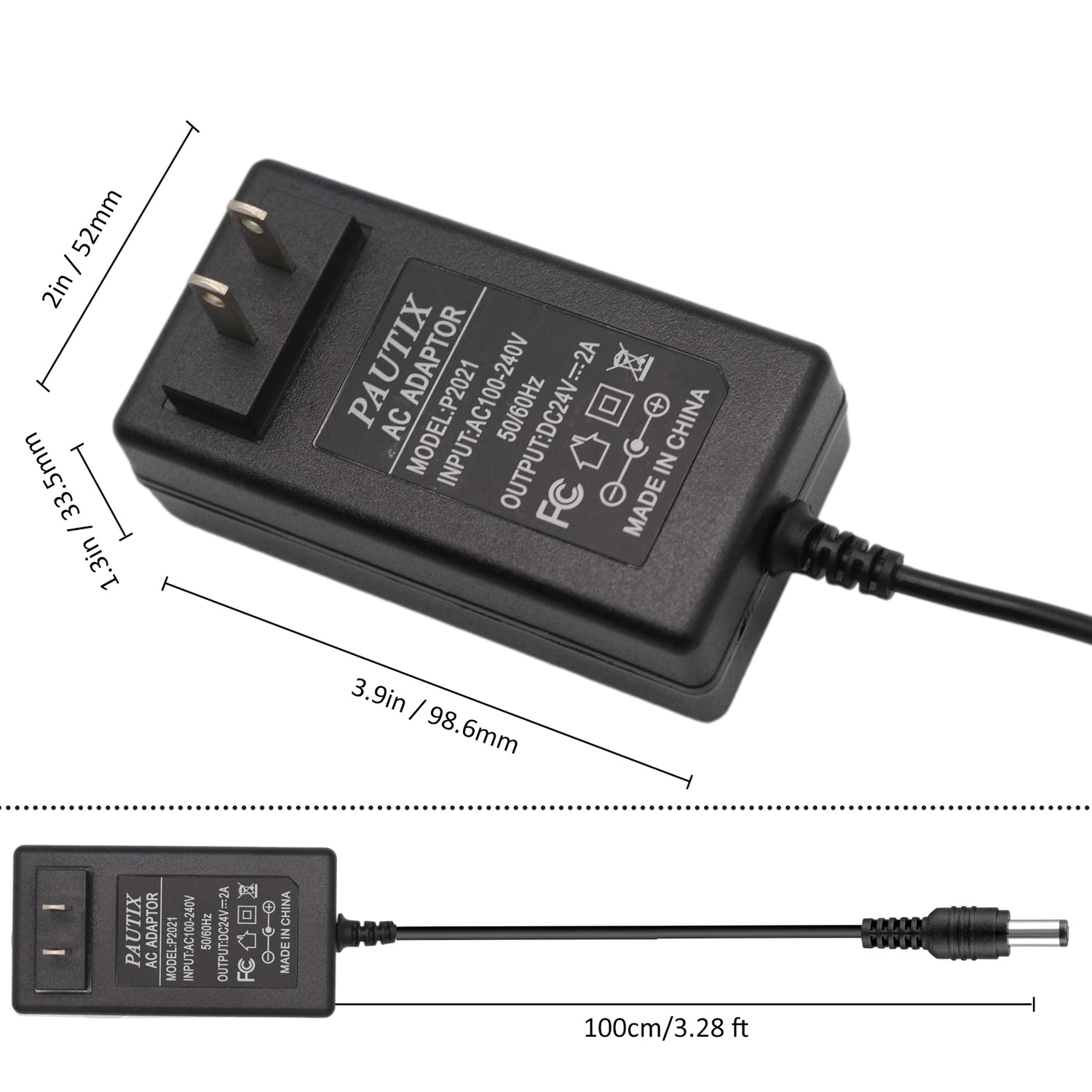 PAUTIX 24V DC Power Supply Adapter 24Volt 2A 48W