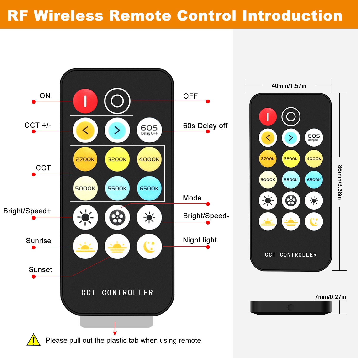 PAUTIX 17-Key Wireless Remote and Controller Kit DC 5-24V for CCT COB LED Strip Lights