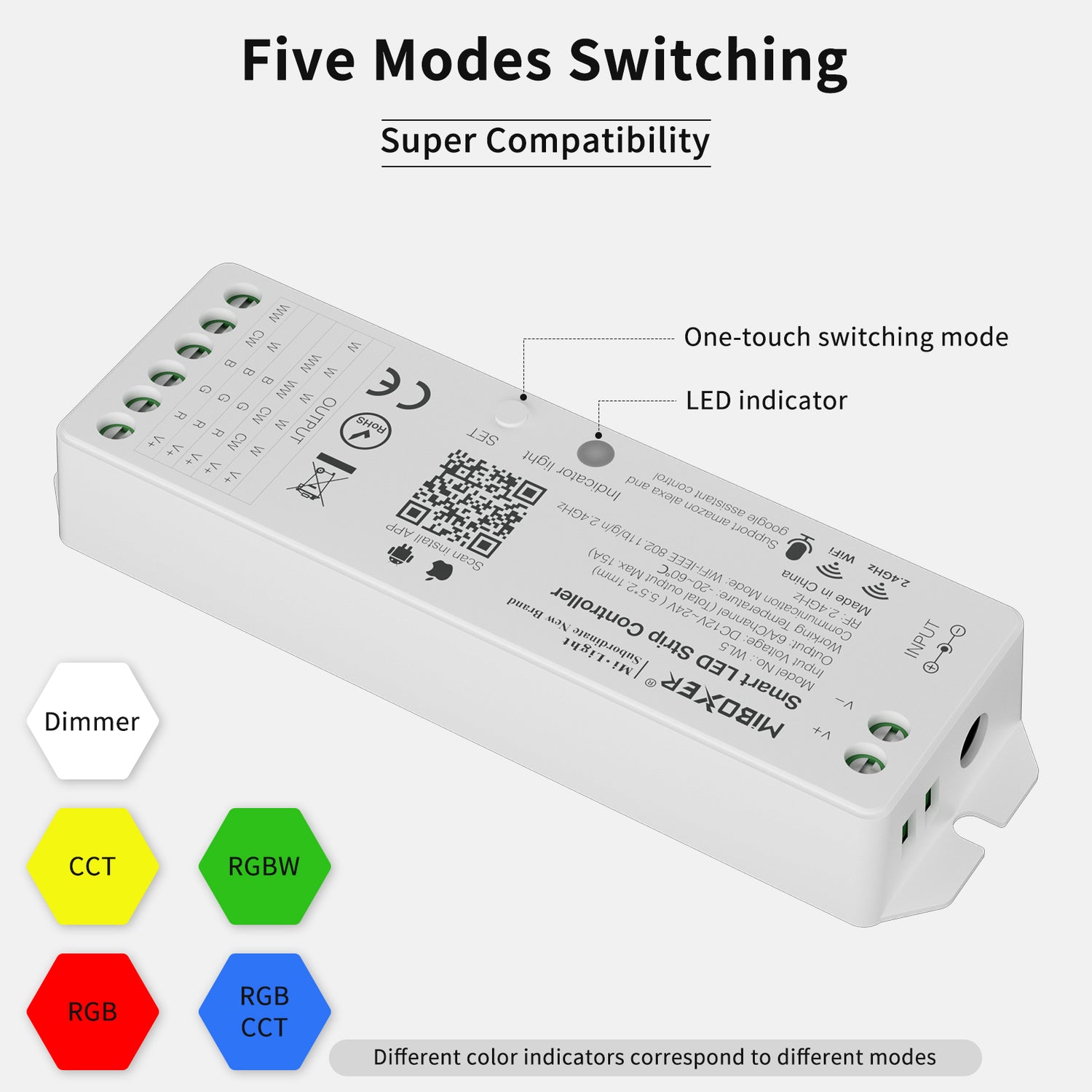 PAUTIX WiFi 5-in-1 LED Controller Dimmable for Monochrome CCT RGB RGBW RGBCCT LED Strip Lights