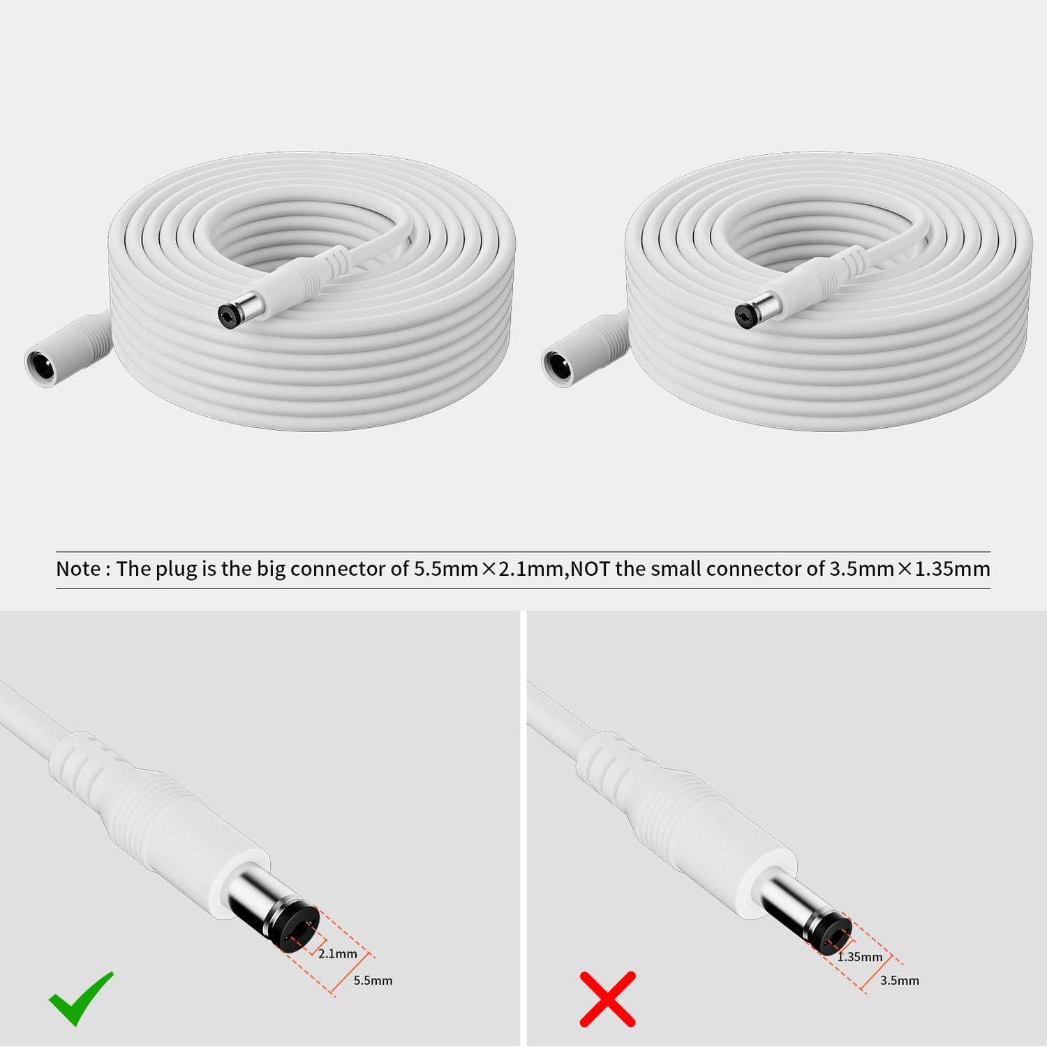 PAUTIX 13ft 2-Pack 20AWG Universal DC 24V Extension Cable (5.5mm x 2.1mm)