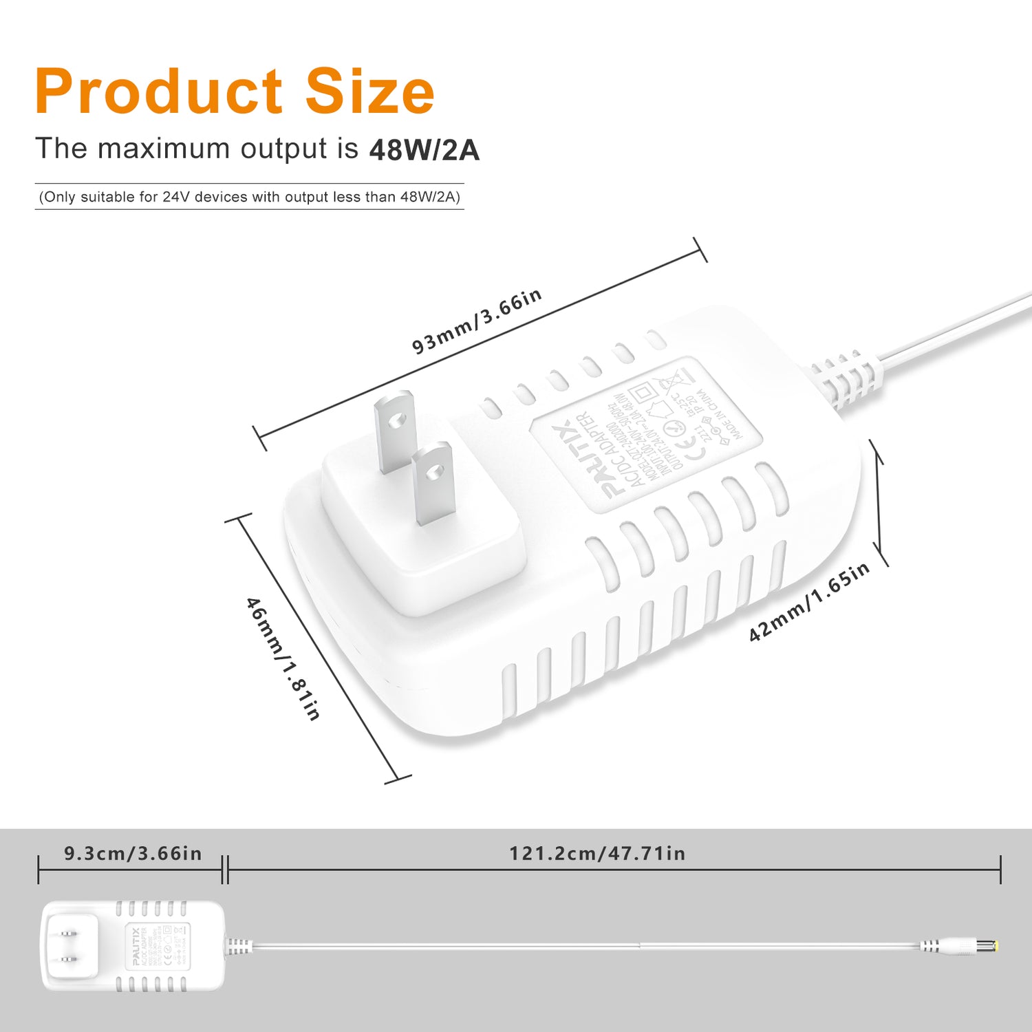 PAUTIX 24V DC Power Supply Adapter 2A 48W