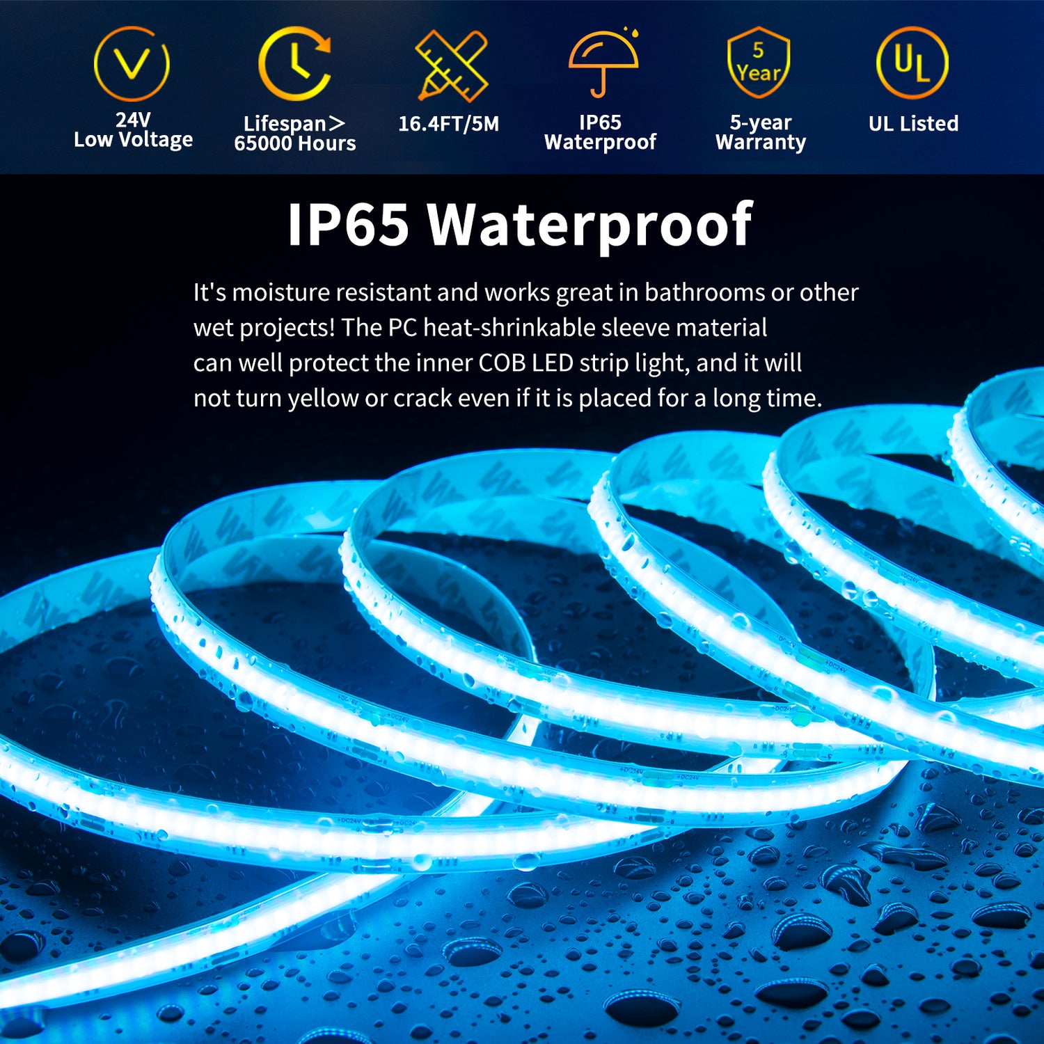 PAUTIX 24V RGB COB LED Strip Lights,16.4ft/5m,IP65 Waterproof,4200LEDs