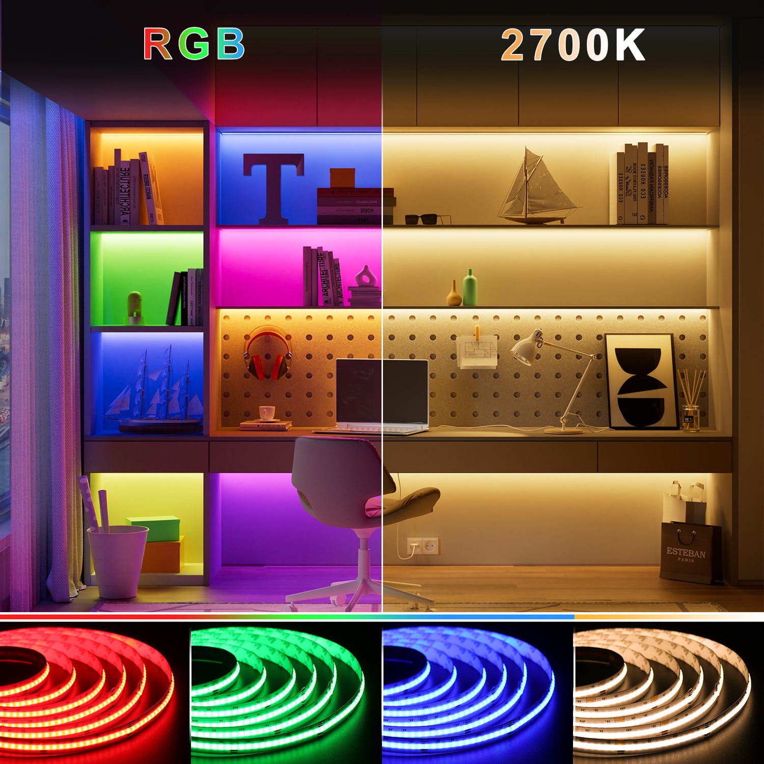 PAUTIX 24V 2700K RGBW COB LED Strip Lights,20ft/6.1m