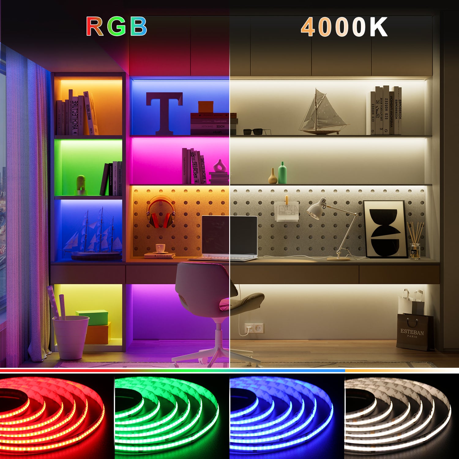  PAUTIX 24V 4000K RGBW COB LED Strip Lights, 20ft/6.1m,896LEDs/m