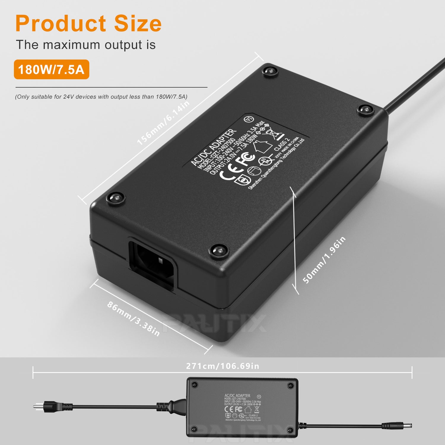 PAUTIX 24V DC Power Supply Adapter 24Volt 7.5A 180W Output