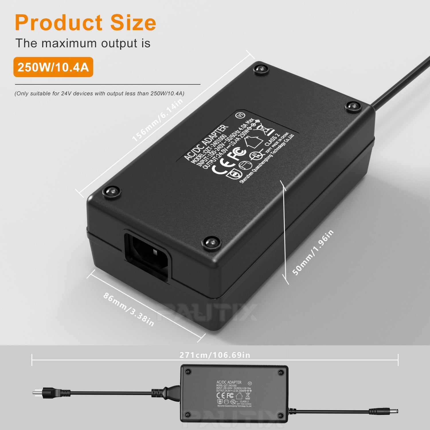 PAUTIX 24V DC Power Supply Adapter 24Volt 10.4A 250W Output