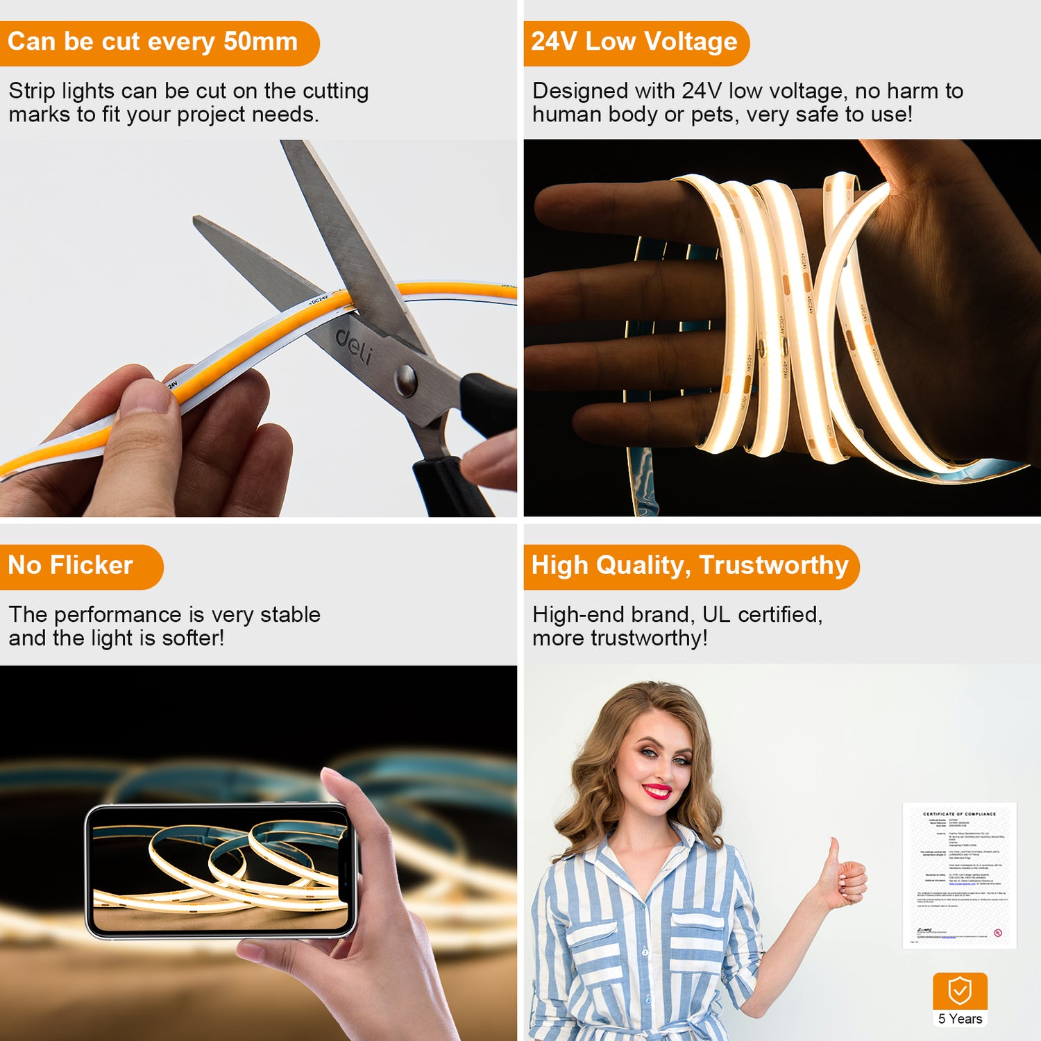 PAUTIX 24V COB LED Strip Lightd Kit, 32.8ft/10m 2700K,Work with Alexa/Google Assistant