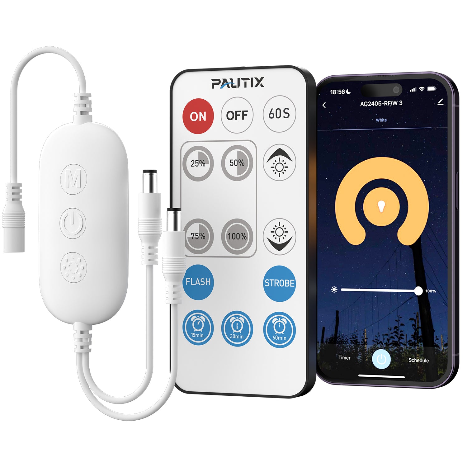 PAUTIX 2-Way RF WiFi Smart Remote Dimmer for Single Color LED Strip Lights,Work with Alexa and Google,14-Key Wireless Remote