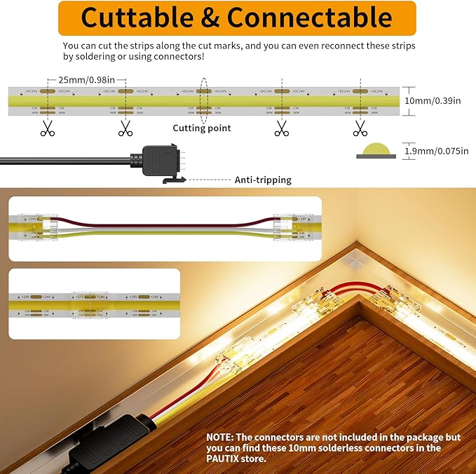 PAUTIX 24V CCT COB LED Strip Lights,16.4ft/5m