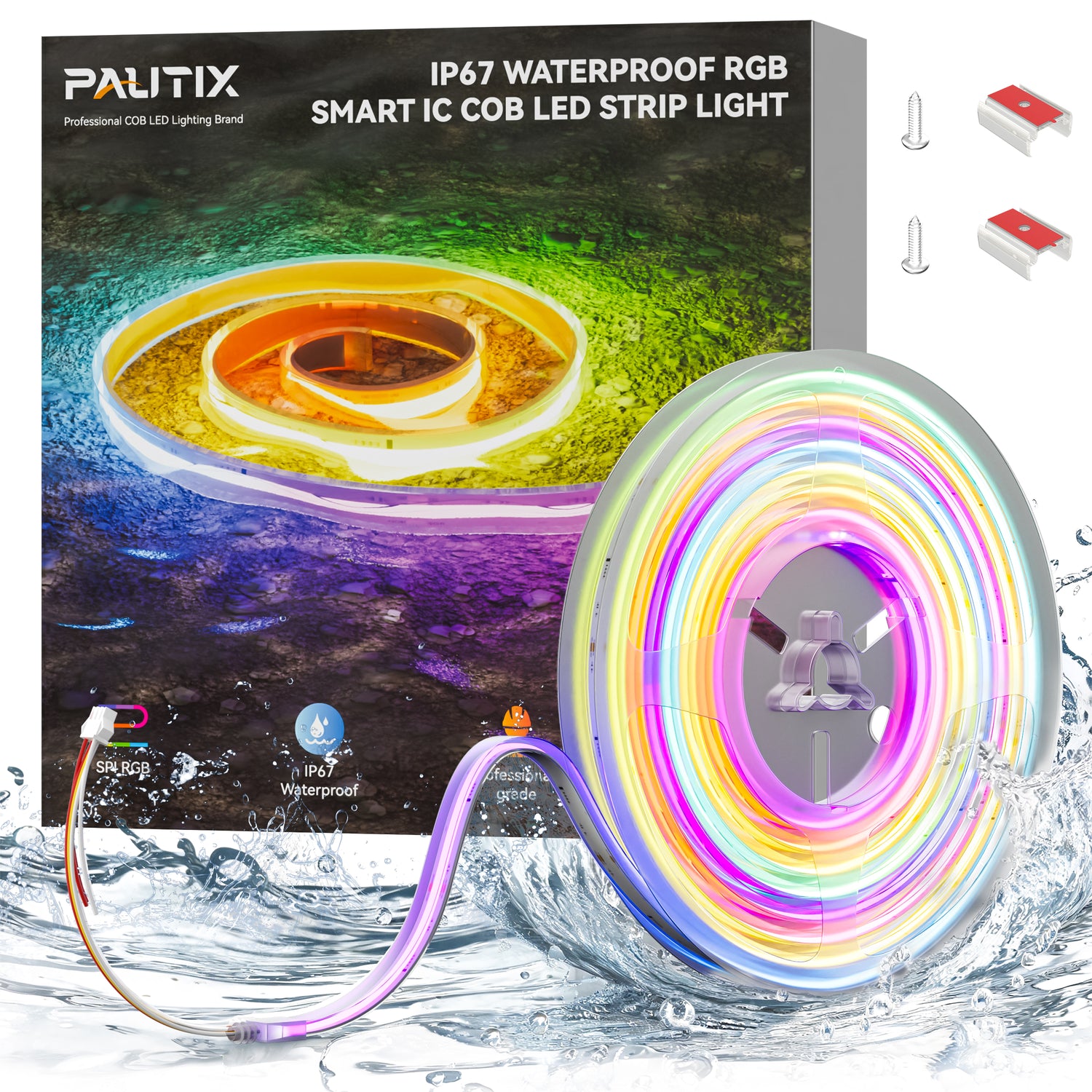 PAUTIX IP67 Waterproof RGB Smart IC COB LED Strip Light 16.4ft/5m