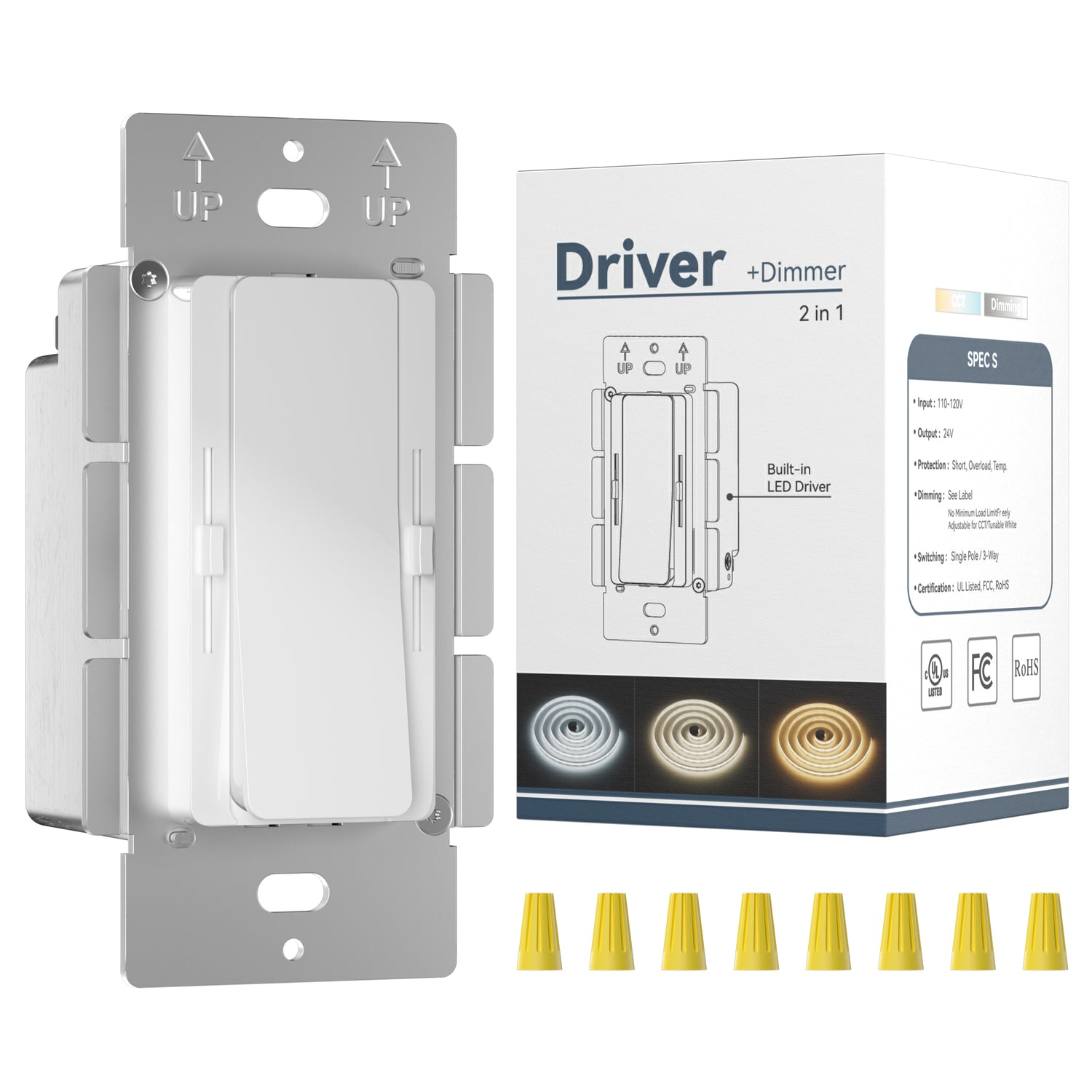 PAUTIX 24V 96W 2-in-1 LED Driver & Switch, Dimmable 2700K-6500K for LED Strip Lights