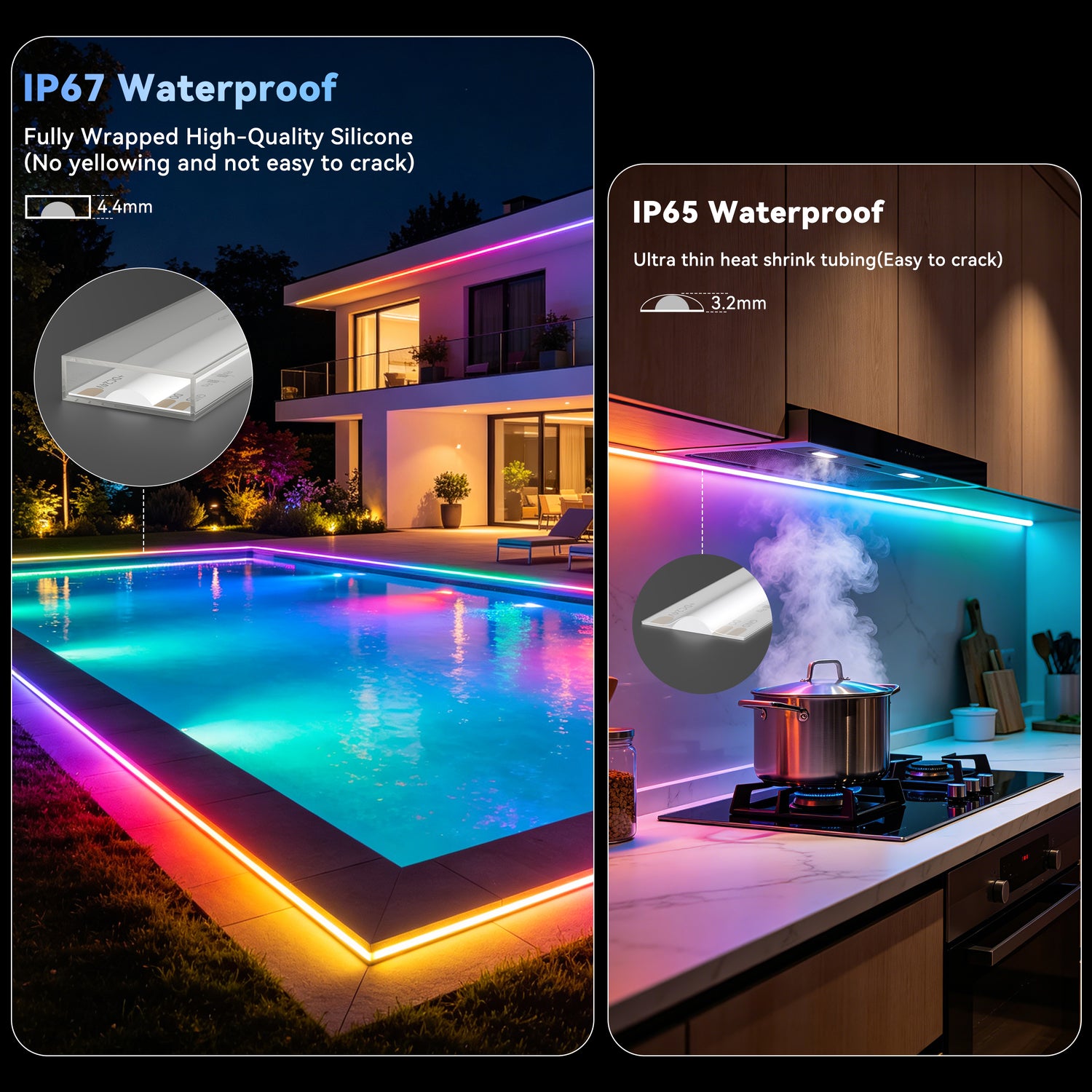 PAUTIX IP67 Waterproof RGB Smart IC COB LED Strip Light 16.4ft/5m