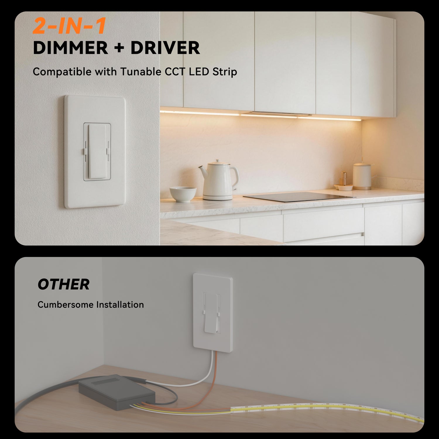 PAUTIX 24V 96W 2-in-1 LED Driver & Switch, Dimmable 2700K-6500K for LED Strip Lights