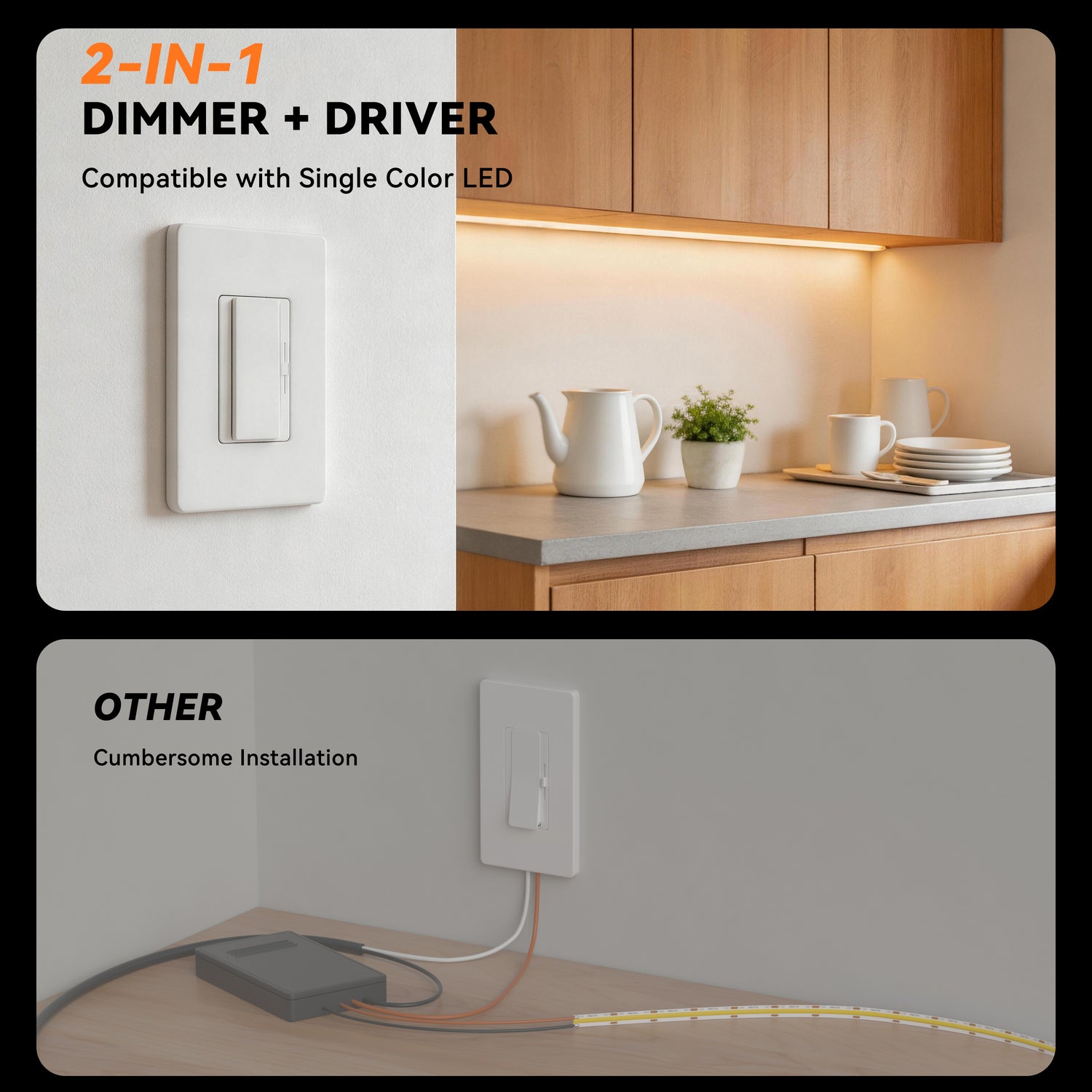 PAUTIX 24V 96W 2-in-1 LED Driver & Switch, Dimmable for Single Color LED Strip Lights