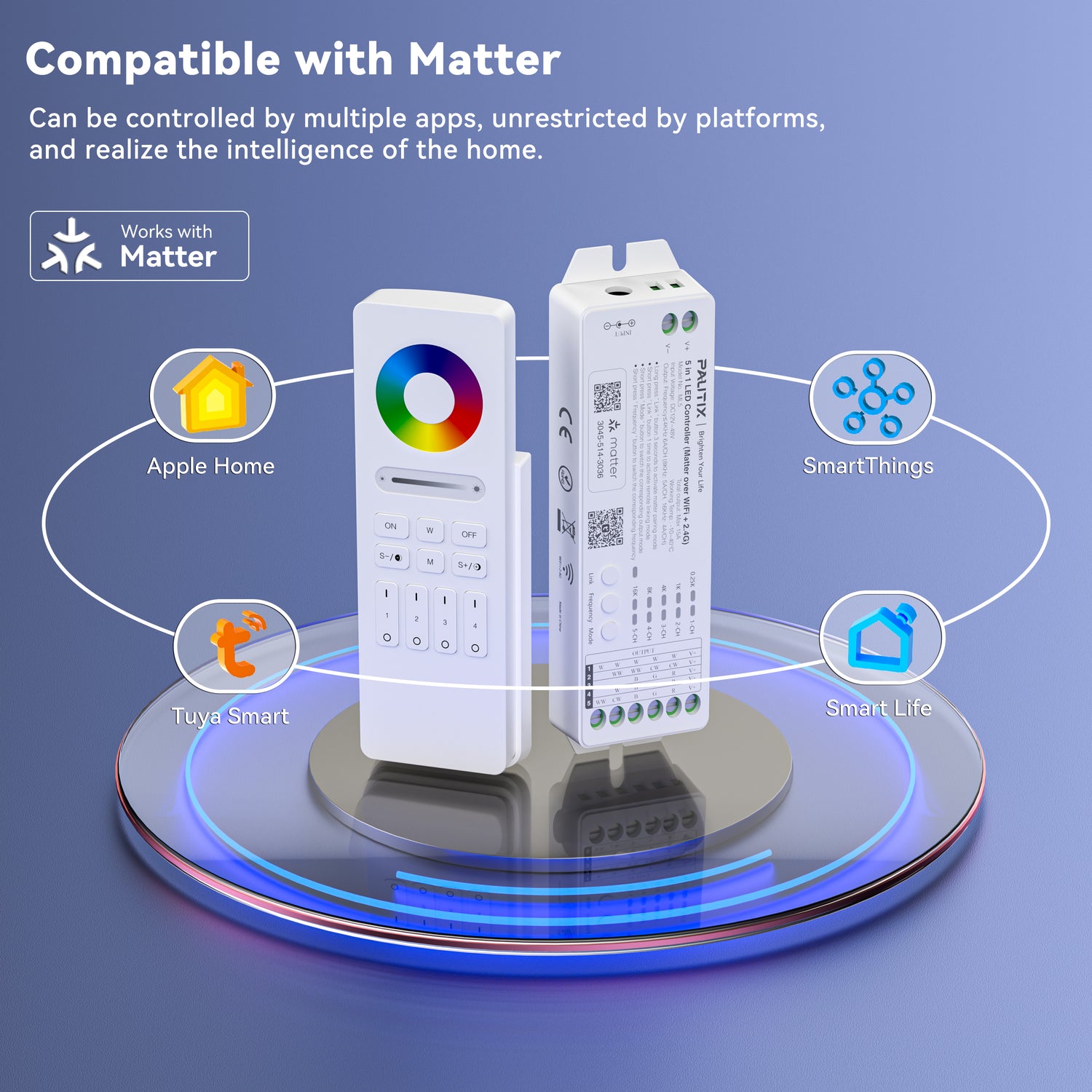 PAUTIX ML5 Matter LED Controller – Tuya/HomeKit/Alexa/Siri, DC12-48V Dimmable