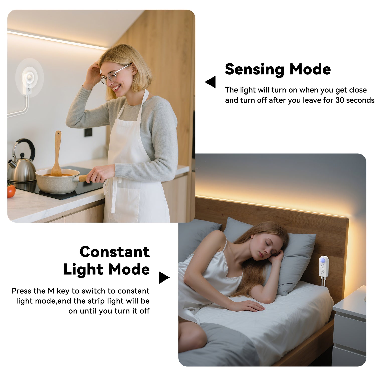 PAUTIX 24V Motion Sensor COB LED Strip Lights,20ft/6.1m,with Dual Lighting Mode