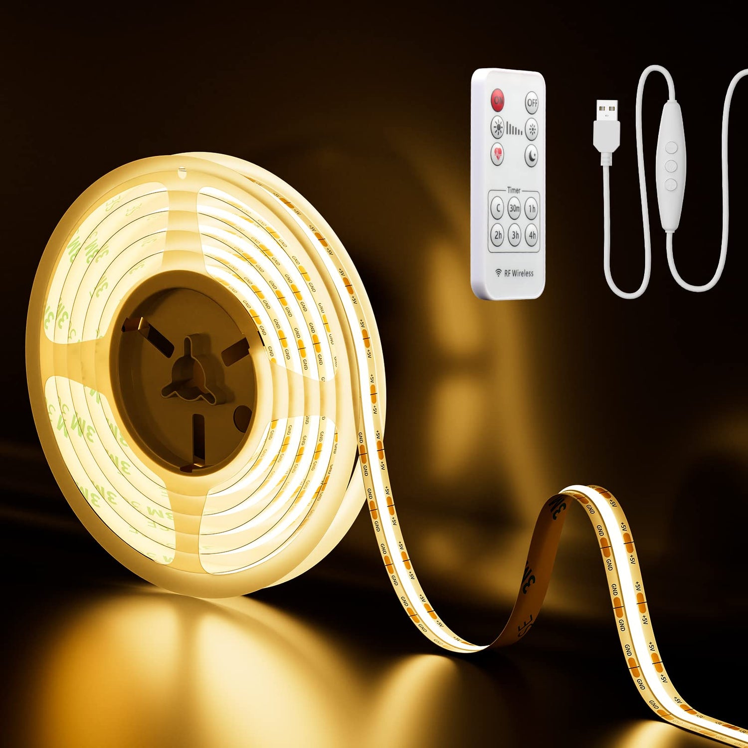 PAUTIX 5V USB COB LED Strip Lights,6.56ft/2m Dimmable 2700K,640LEDs