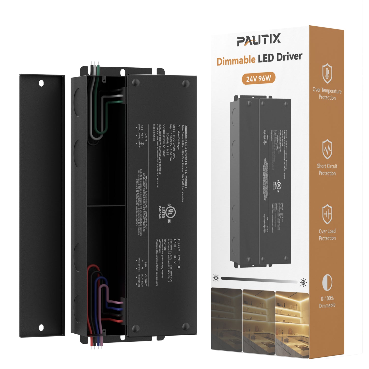 PAUTIX 96W 24V Dimmable LED Driver, Compatible with Lutron/Leviton Dimmers